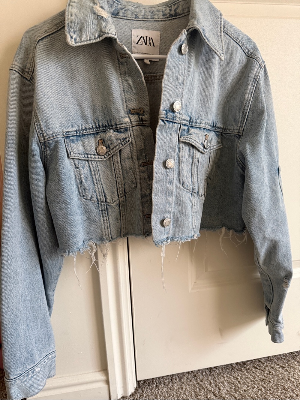 Zara Light Blue Cropped Denim Jacket